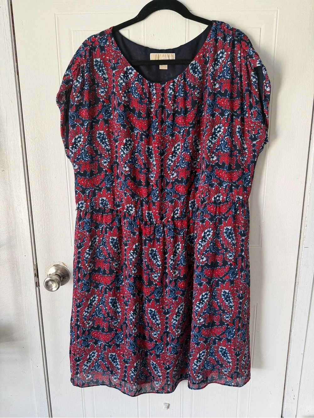 Michael Kors Red and Navy Paisley Midi Dress
